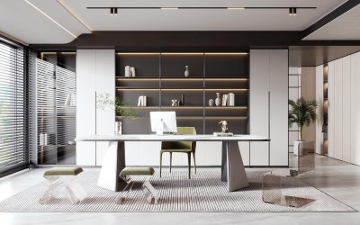 现代书房3D模型下载